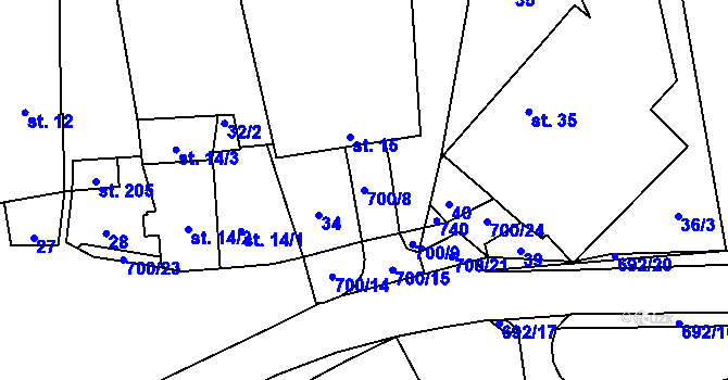 Parcela st. 700/8 v KÚ Teplice nad Bečvou, Katastrální mapa
