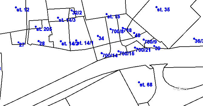 Parcela st. 700/14 v KÚ Teplice nad Bečvou, Katastrální mapa
