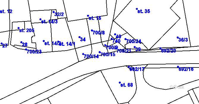 Parcela st. 700/15 v KÚ Teplice nad Bečvou, Katastrální mapa
