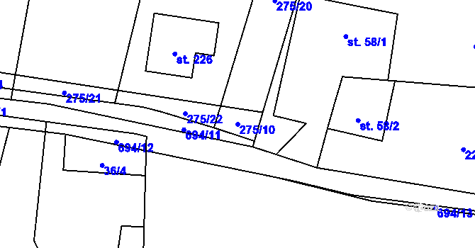 Parcela st. 275/10 v KÚ Teplice nad Bečvou, Katastrální mapa