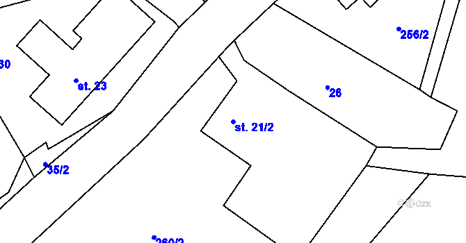 Parcela st. 21/2 v KÚ Bohdašín, Katastrální mapa