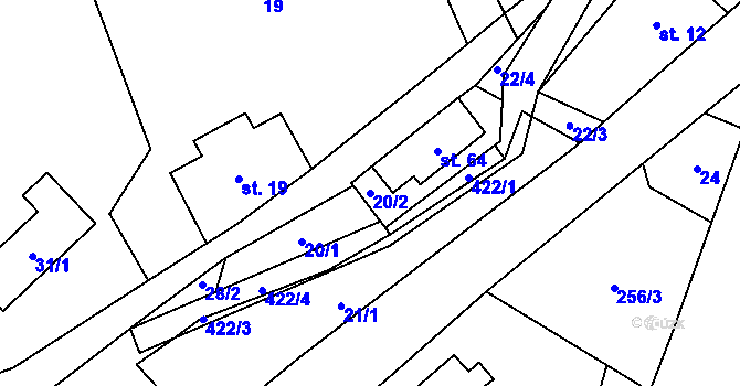 Parcela st. 20/2 v KÚ Bohdašín, Katastrální mapa