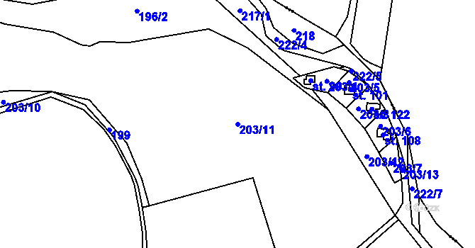 Parcela st. 203/11 v KÚ Dědov, Katastrální mapa