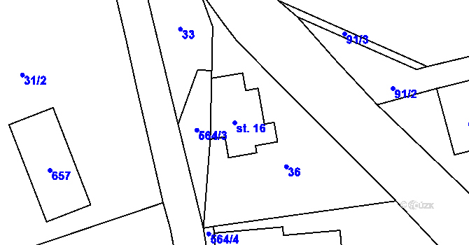 Parcela st. 16 v KÚ Dolní Teplice, Katastrální mapa