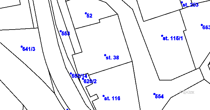 Parcela st. 38 v KÚ Dolní Teplice, Katastrální mapa