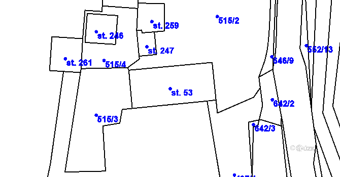 Parcela st. 53 v KÚ Dolní Teplice, Katastrální mapa