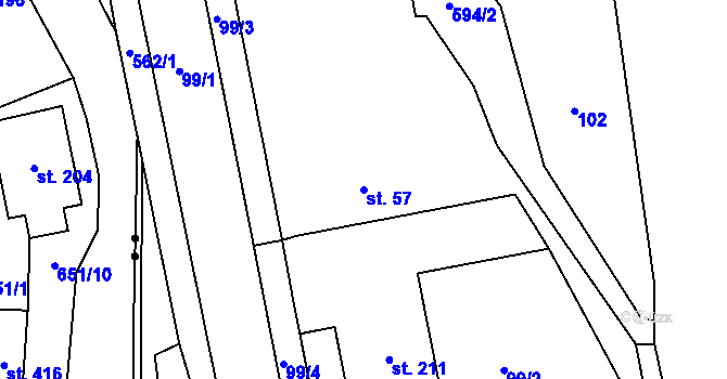 Parcela st. 57 v KÚ Dolní Teplice, Katastrální mapa