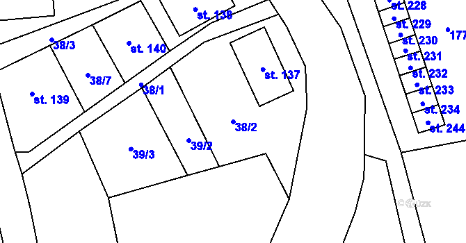 Parcela st. 38/2 v KÚ Dolní Teplice, Katastrální mapa