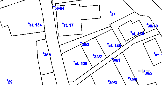 Parcela st. 38/3 v KÚ Dolní Teplice, Katastrální mapa