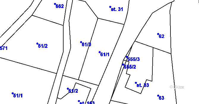 Parcela st. 61/1 v KÚ Dolní Teplice, Katastrální mapa