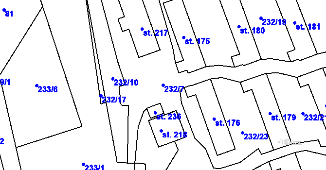 Parcela st. 232/7 v KÚ Dolní Teplice, Katastrální mapa
