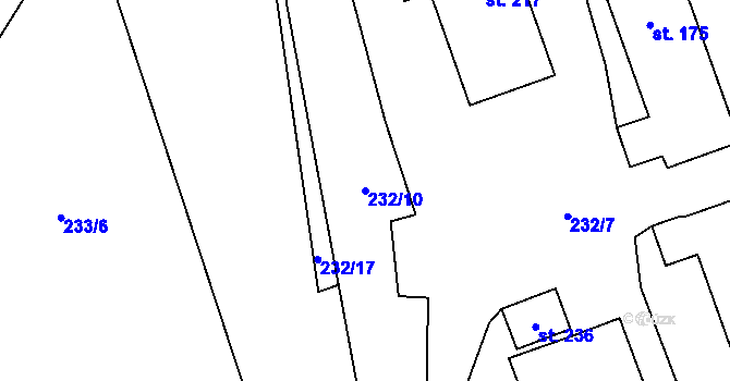 Parcela st. 232/10 v KÚ Dolní Teplice, Katastrální mapa