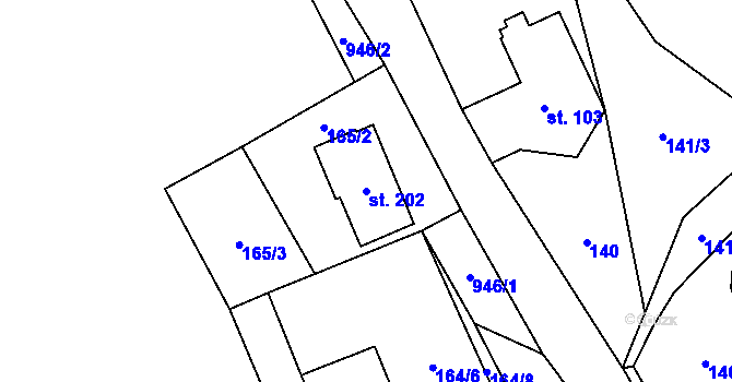 Parcela st. 202 v KÚ Horní Teplice, Katastrální mapa