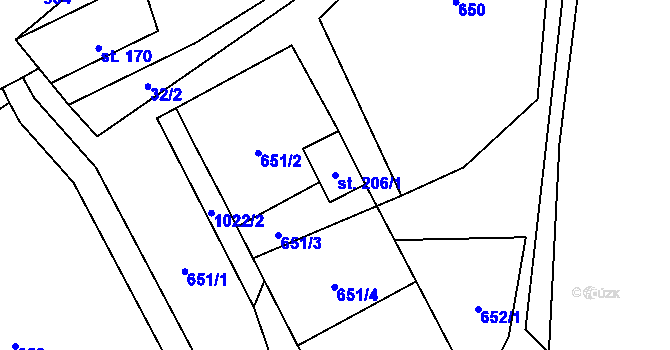 Parcela st. 206/1 v KÚ Horní Teplice, Katastrální mapa