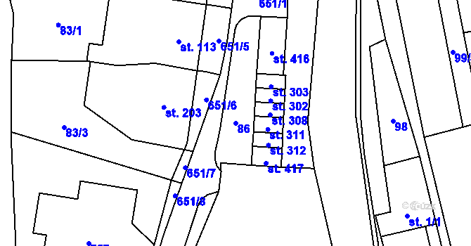 Parcela st. 86 v KÚ Teplice nad Metují, Katastrální mapa
