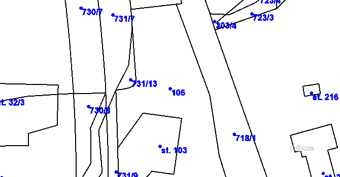 Parcela st. 106 v KÚ Teplice nad Metují, Katastrální mapa