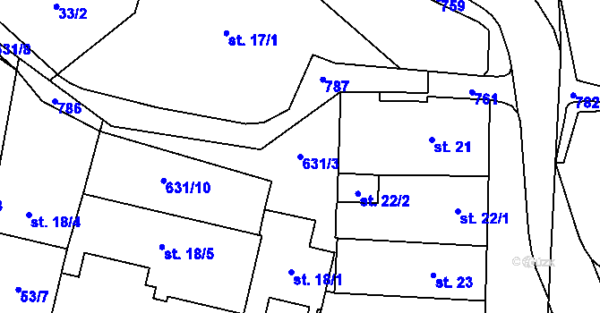 Parcela st. 631/3 v KÚ Teplice nad Metují, Katastrální mapa