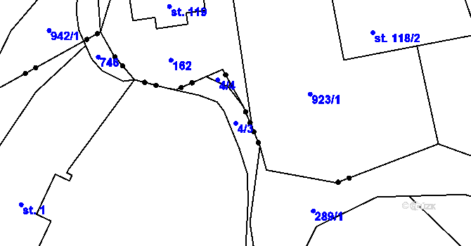 Parcela st. 4/3 v KÚ Teplice nad Metují, Katastrální mapa
