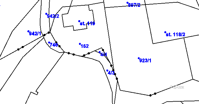 Parcela st. 4/4 v KÚ Teplice nad Metují, Katastrální mapa