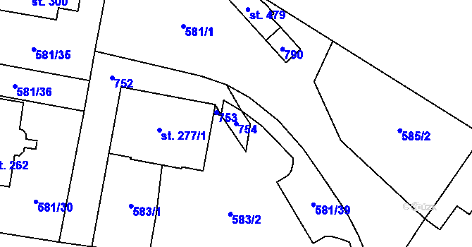 Parcela st. 754 v KÚ Teplice nad Metují, Katastrální mapa