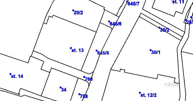 Parcela st. 645/5 v KÚ Teplice nad Metují, Katastrální mapa