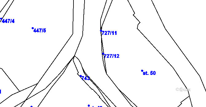 Parcela st. 727/12 v KÚ Teplice nad Metují, Katastrální mapa