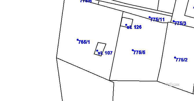 Parcela st. 107 v KÚ Teplička, Katastrální mapa