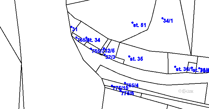 Parcela st. 32/3 v KÚ Teplička, Katastrální mapa