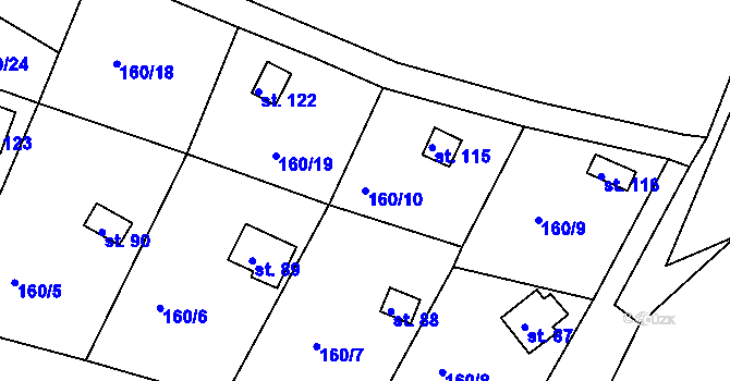 Parcela st. 160/10 v KÚ Teplička, Katastrální mapa