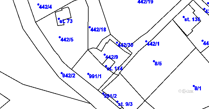 Parcela st. 442/9 v KÚ Teplička, Katastrální mapa