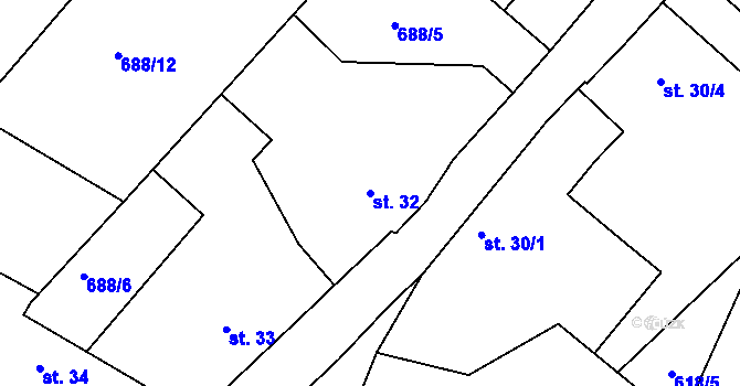 Parcela st. 32 v KÚ Teplýšovice, Katastrální mapa