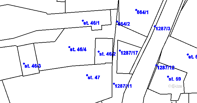 Parcela st. 46/2 v KÚ Teplýšovice, Katastrální mapa