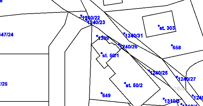 Parcela st. 50/1 v KÚ Teplýšovice, Katastrální mapa