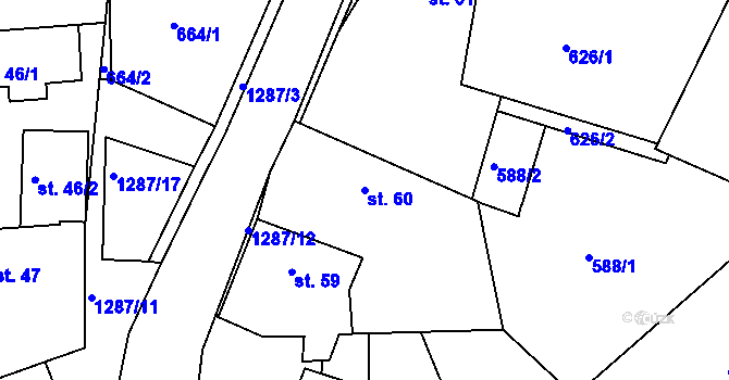 Parcela st. 60 v KÚ Teplýšovice, Katastrální mapa
