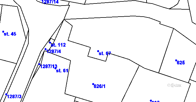Parcela st. 67 v KÚ Teplýšovice, Katastrální mapa