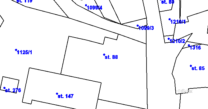 Parcela st. 88 v KÚ Teplýšovice, Katastrální mapa