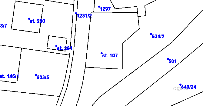 Parcela st. 107 v KÚ Teplýšovice, Katastrální mapa