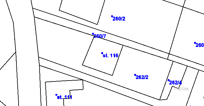 Parcela st. 116 v KÚ Teplýšovice, Katastrální mapa