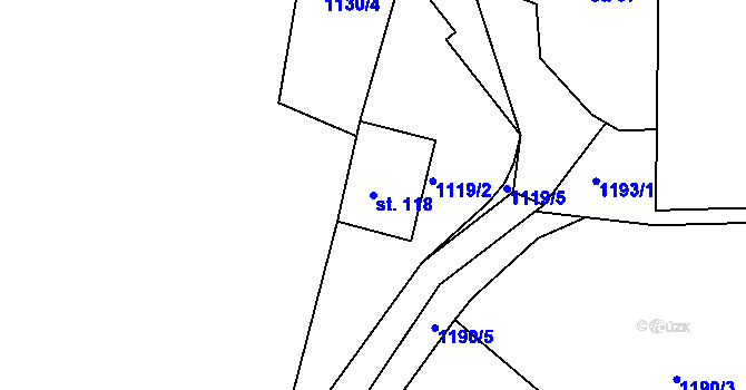 Parcela st. 118 v KÚ Teplýšovice, Katastrální mapa