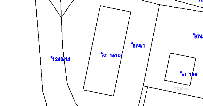 Parcela st. 151/3 v KÚ Teplýšovice, Katastrální mapa