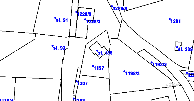 Parcela st. 185 v KÚ Teplýšovice, Katastrální mapa