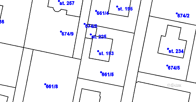 Parcela st. 193 v KÚ Teplýšovice, Katastrální mapa