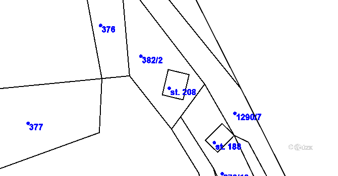 Parcela st. 208 v KÚ Teplýšovice, Katastrální mapa