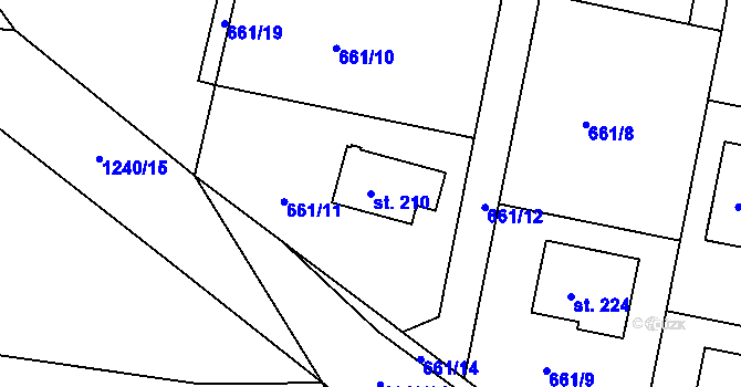 Parcela st. 210 v KÚ Teplýšovice, Katastrální mapa
