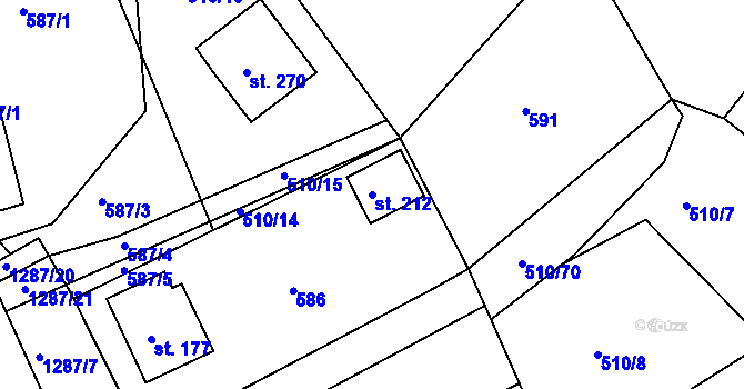 Parcela st. 212 v KÚ Teplýšovice, Katastrální mapa