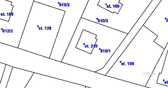 Parcela st. 219 v KÚ Teplýšovice, Katastrální mapa