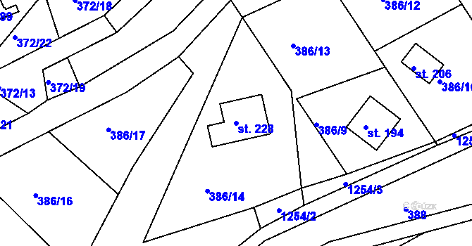 Parcela st. 228 v KÚ Teplýšovice, Katastrální mapa