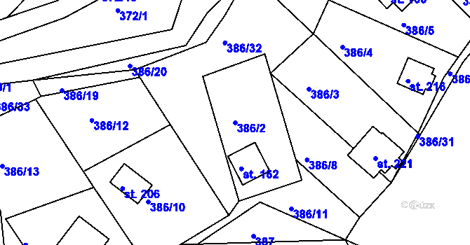 Parcela st. 386/2 v KÚ Teplýšovice, Katastrální mapa