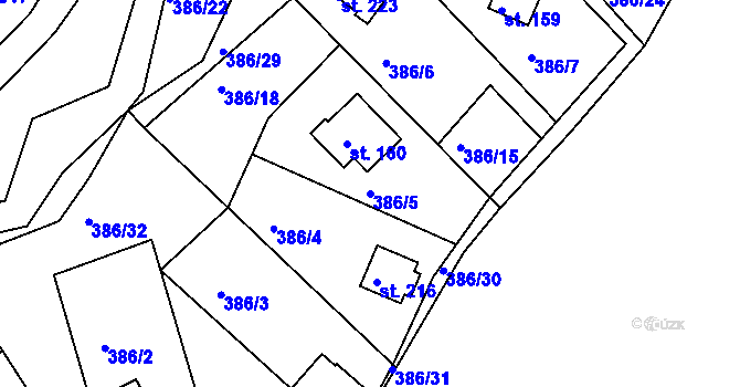 Parcela st. 386/5 v KÚ Teplýšovice, Katastrální mapa