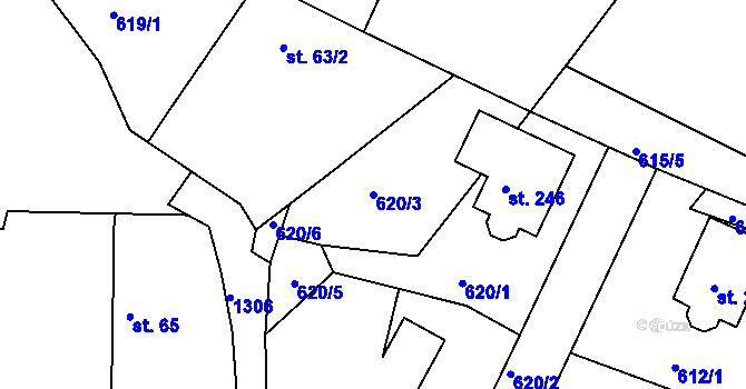 Parcela st. 620/3 v KÚ Teplýšovice, Katastrální mapa